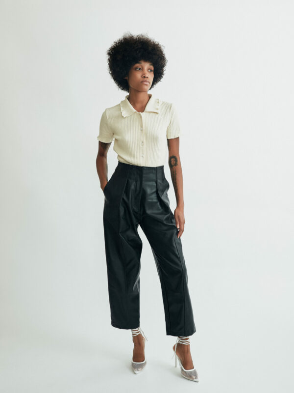 Cropped Leather Pants in Black by Texture