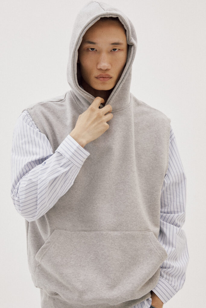 Grey Relaxed Sleeveless Hoodie by Knock
